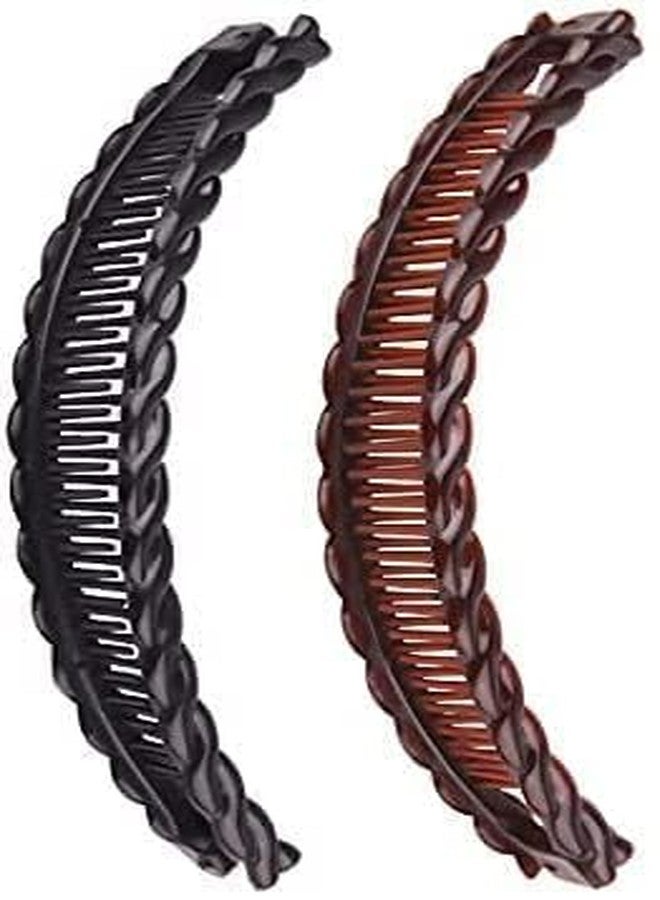 aoukoslt 2Pcs Black and Brown Large Banana Clips Fish Clips Long Hair Clips Comb Grip Hair Accessories - Image 1